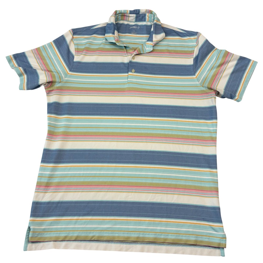 Johnnie-O Polo Shirt Mens Large Blue Multi Striped Performance Stretch Golf Prep - Picture 3 of 6